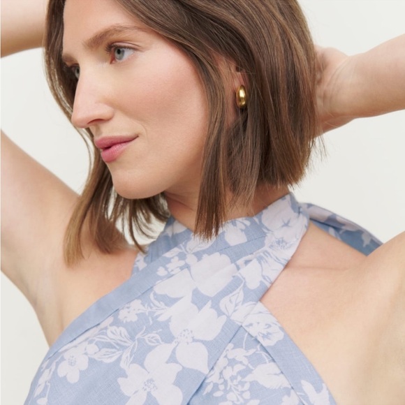 Reformation Samira Mini Dress Size 8 100% Linen Floral Halter Neck Backless - Picture 4 of 11